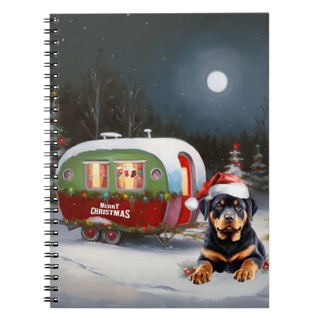 Winter Rottweiler Caravan Weihnachtsabenteuer Notizblock (Vorderseite)