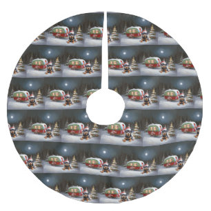 Winter Rottweiler Caravan Weihnachtsabenteuer Polyester Weihnachtsbaumdecke