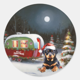 Winter Rottweiler Caravan Weihnachtsabenteuer Runder Aufkleber