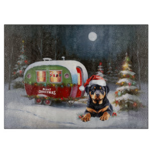 Winter Rottweiler Caravan Weihnachtsabenteuer Schneidebrett