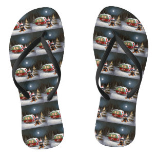 Winter-Rottweiler-Wohnwagen-Weihnachtsabenteuer Flip Flops
