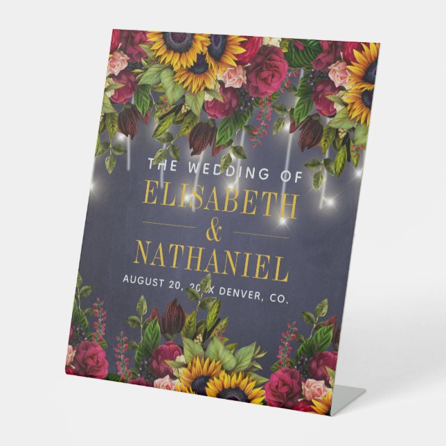 Winter rustikal blumengeschmückte Hochzeitsnamen w Sockelschild (Vorderseite)