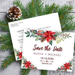 Winter rustikale botanische Hochzeit speichern das Ankündigungspostkarte