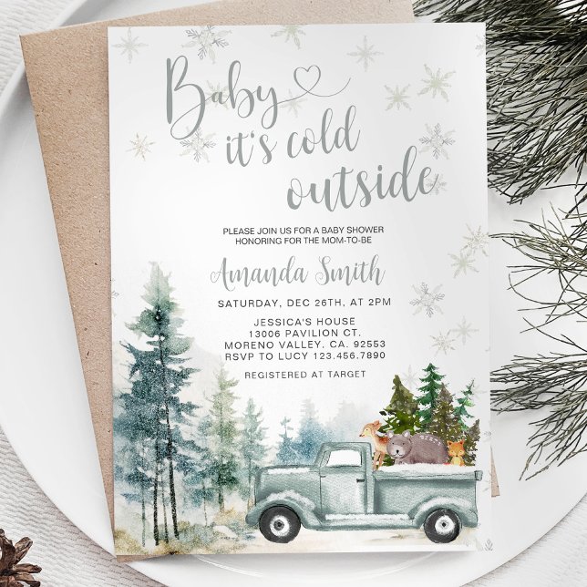 Winter Rustikale LKW Snowflakes Forest Baby Dusche Einladung (Von Creator hochgeladen)