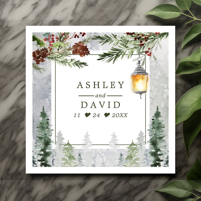 Winter Rustikale Pine Trees Lantern Botanische Hoc Serviette (Von Creator hochgeladen)