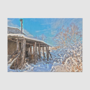 Winter Rustikale Schneedecke Blauer Himmel Landsch Seidenpapier