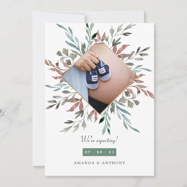 Winter Rustikale Vegetation Foto Schwangerschaft Ankündigung (Vorderseite)