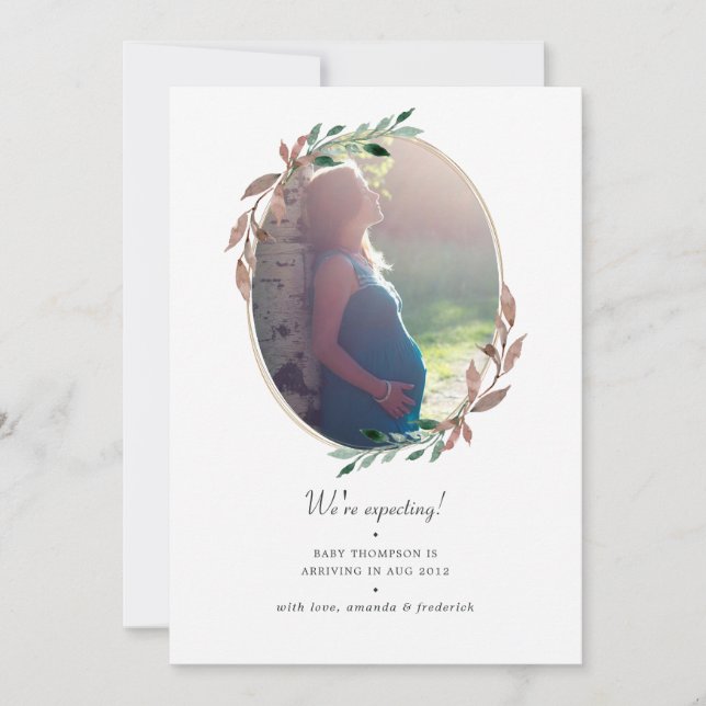 Winter Rustikale Vegetation Foto Schwangerschaft Ankündigung (Vorderseite)