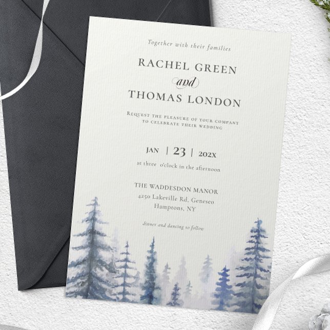 Winter Rustikale Wasserfarben Pinienbäume Hochzeit Einladung (Winter Rustic Watercolor Pine trees wedding Invitation)