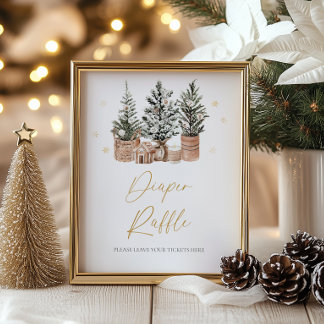 Winter Rustikale Weihnachtsbäume Windeln Raffle Poster