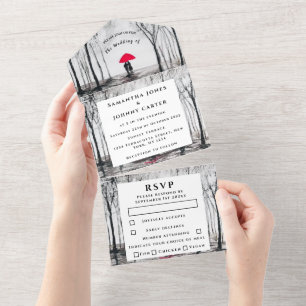 Winter Rustikales Holz Couple Birch Country All In One Einladung