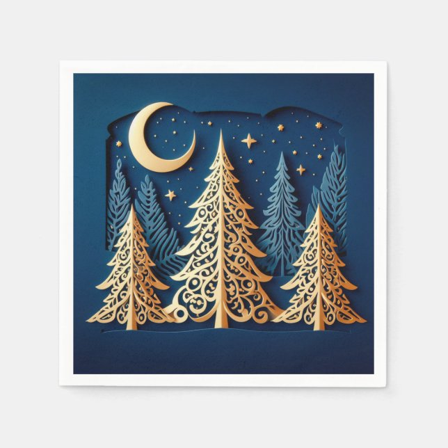 Winter’s Gold Papercut – Christmas Trees Scene Serviette (Vorderseite)