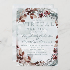 Winter Sage Brown Rustic Virtual Wedding Einladung