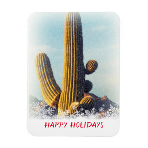 Winter Saguaro Scene Holiday Magnet