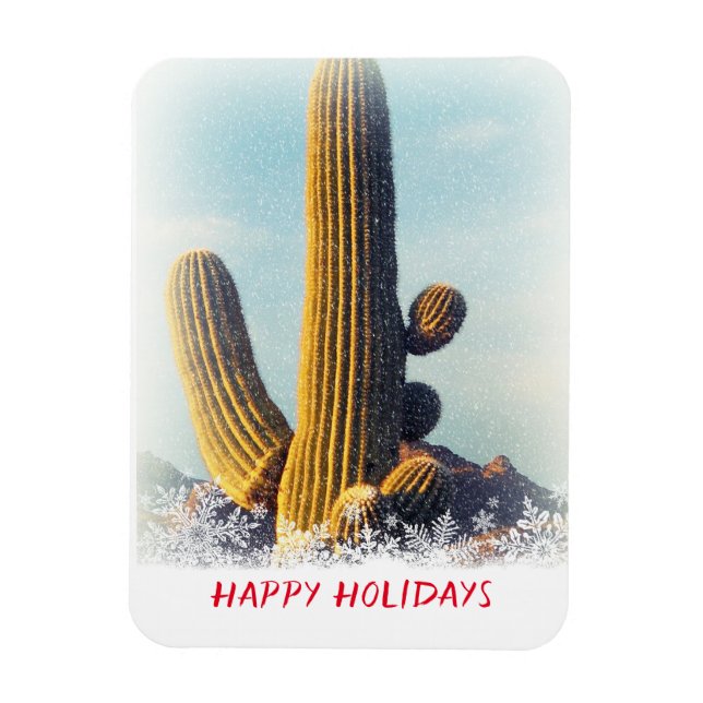 Winter Saguaro Scene Holiday Magnet (Vertikal)