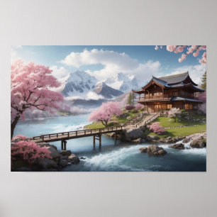 Winter Sakura mit Bergblick Poster