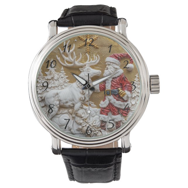 Winter Santa and reindeer celebration Armbanduhr (Vorderseite)