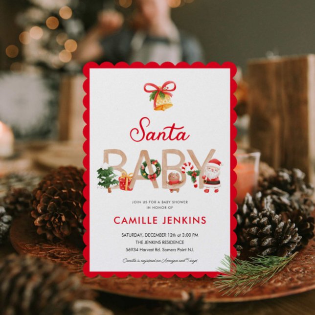 Winter Santa Baby Dusche Einladung (Winter Gender Neutral Baby Shower Invitation)