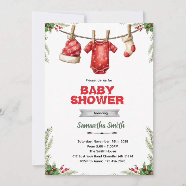 Winter santa baby shower invitation einladung (Vorderseite)