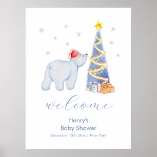 Winter Santa Eisbär Baby Shower Willkommen  Poster