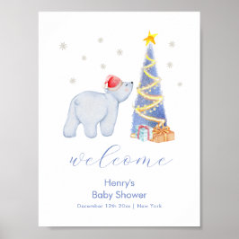 Winter Santa Polar Bear Baby Shower Welcome Poster