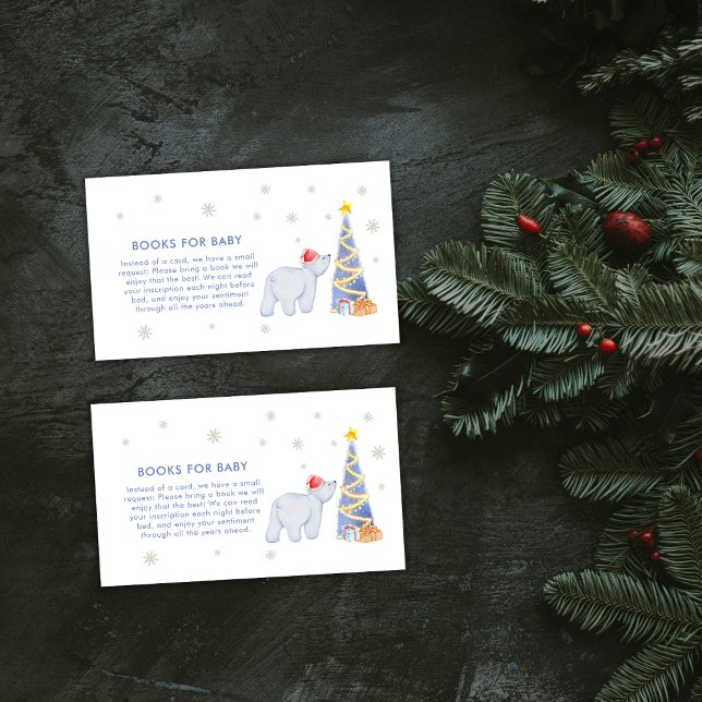 Winter Santa Polar Bear Books For Baby Shower  Begleitkarte (Winter Santa Polar Bear Books For Baby Shower Enclosure Card)