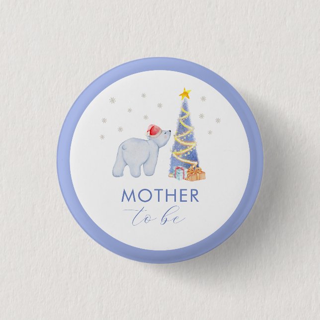 Winter Santa Polar Bear Mother To Be Baby Shower  Button (Vorderseite)
