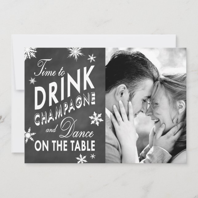 Winter Save the Date Zeit, Champagner zu trinken (Vorderseite)