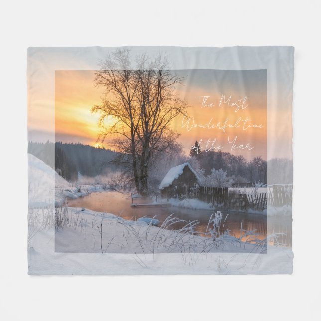 Winter scene custom Christmas Holiday Fleecedecke (Vorderseite (Horizontal))