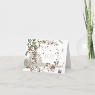 Winter Scene Pink Berry Branches Weihnachtskarte Dankeskarte