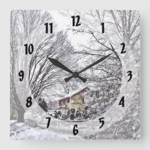 Winter Scene Quadratische Wanduhr