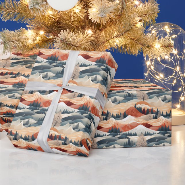  Winter Scene Trees Mountains Snow  Geschenkpapier (Feiertage)