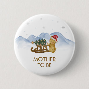Winter-Schlitten-Bär Mutter-To-Be-Baby-Party Button