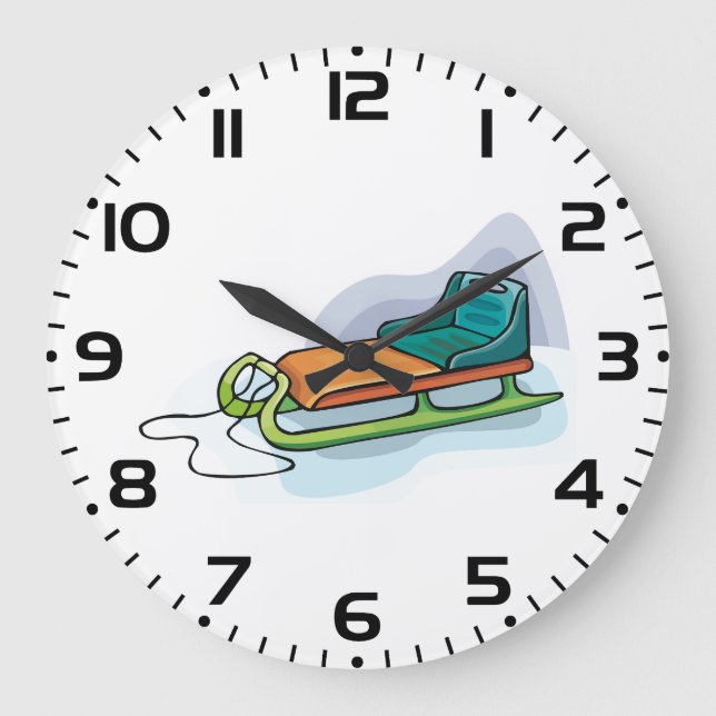 Winter-Schlitten-Spaß Schnee-Schlitten Große Wanduhr (Vorderseite)