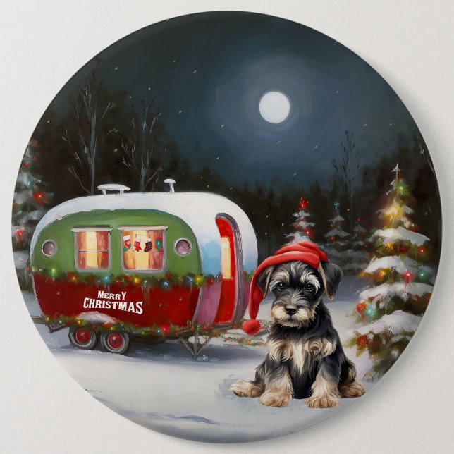 Winter Schnauzer Caravan Weihnachtsabenteuer Button (Vorderseite)