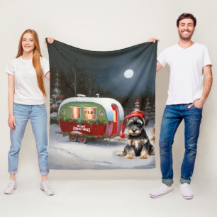 Winter Schnauzer Caravan Weihnachtsabenteuer Fleecedecke