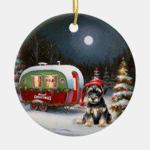 Winter Schnauzer Caravan Weihnachtsabenteuer Keramik Ornament