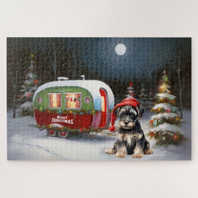 Winter Schnauzer Caravan Weihnachtsabenteuer Puzzle (Horizontal)