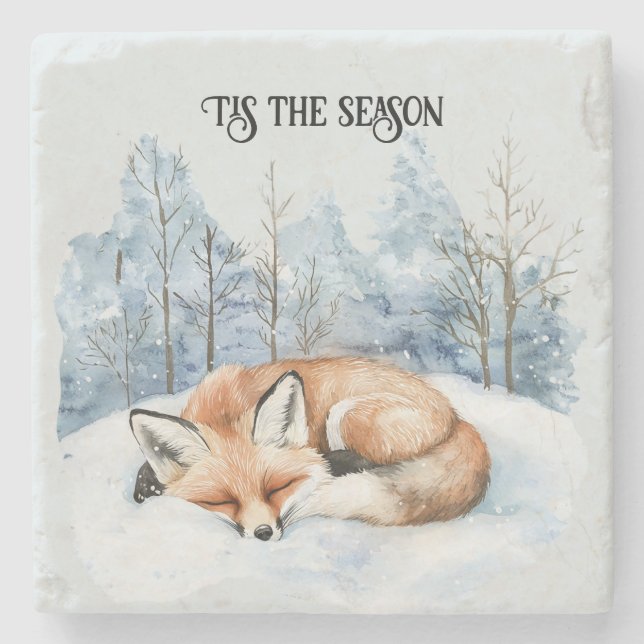 Winter-Schnee-Fuchs-Weihnachten Steinuntersetzer (Vorderseite)