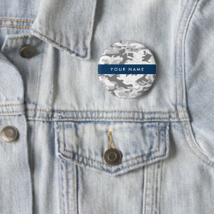 Winter-Schnee-Grau-Tarnung Ihren Namen personalisi Button