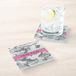 Winter-Schnee-Grau-Tarnung Ihren Namen personalisi Glasuntersetzer