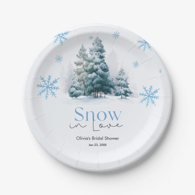 Winter-Schnee in Liebe Schneeflocken Brausebad Pappteller (Vorderseite)