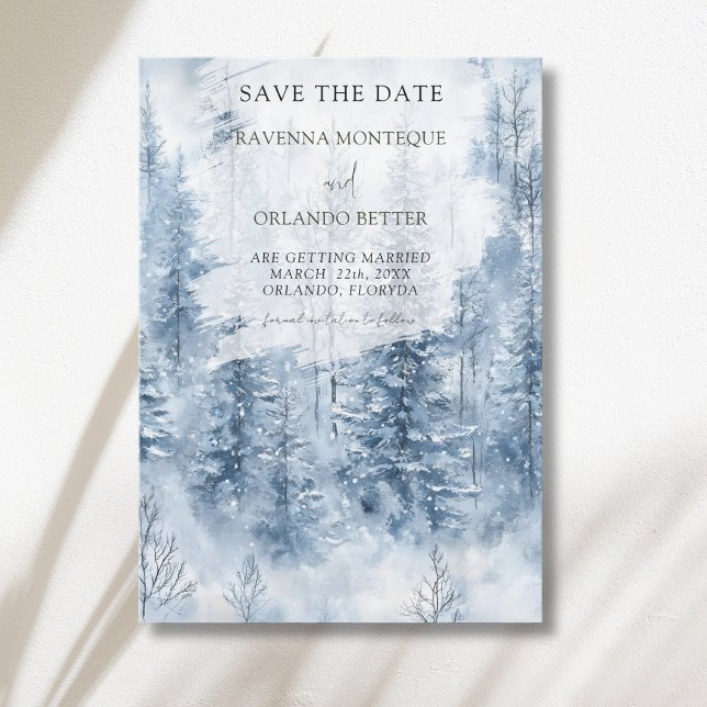 Winter-Schnee-Kiefer-Wald-Berg-Hochzeit Save The Date (Von Creator hochgeladen)