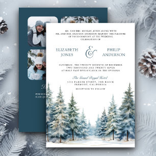 Winter-Schnee-Kiefer-Wald-Foto-QR-Code-Hochzeit Einladung