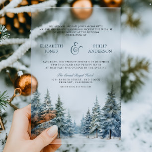 Winter-Schnee-Kiefer-Wald-Hochzeit Acryleinladungen