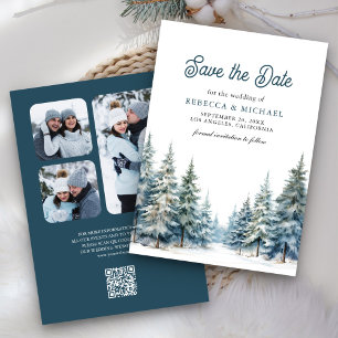 Winter-Schnee-Kiefer-Wald-QR-Code-Hochzeitsfoto Save The Date