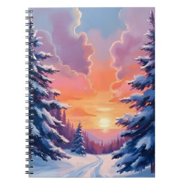 Winter-Schnee-Sonnenuntergang | Aquarell-Landschaf Notizblock