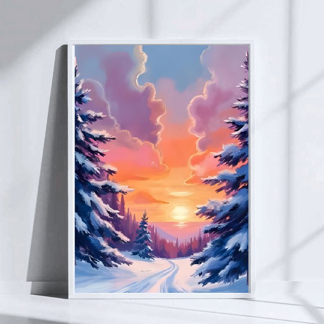 Winter-Schnee-Sonnenuntergang | Aquarell-Landschaf Poster (Von Creator hochgeladen)