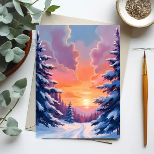 Winter-Schnee-Sonnenuntergang   Aquarell-Landschaf Postkarte