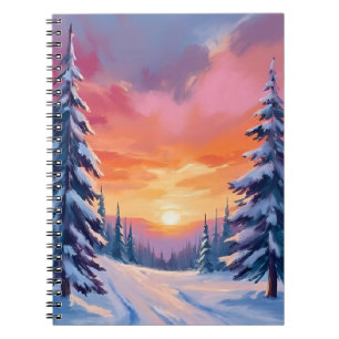 Winter-Schnee-Sonnenuntergang Pastell-Aquarellma Notizblock